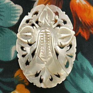 Vintage Mother of Pearl Brooch Pin White Hand Carved Bethlehem Oval-Shaped